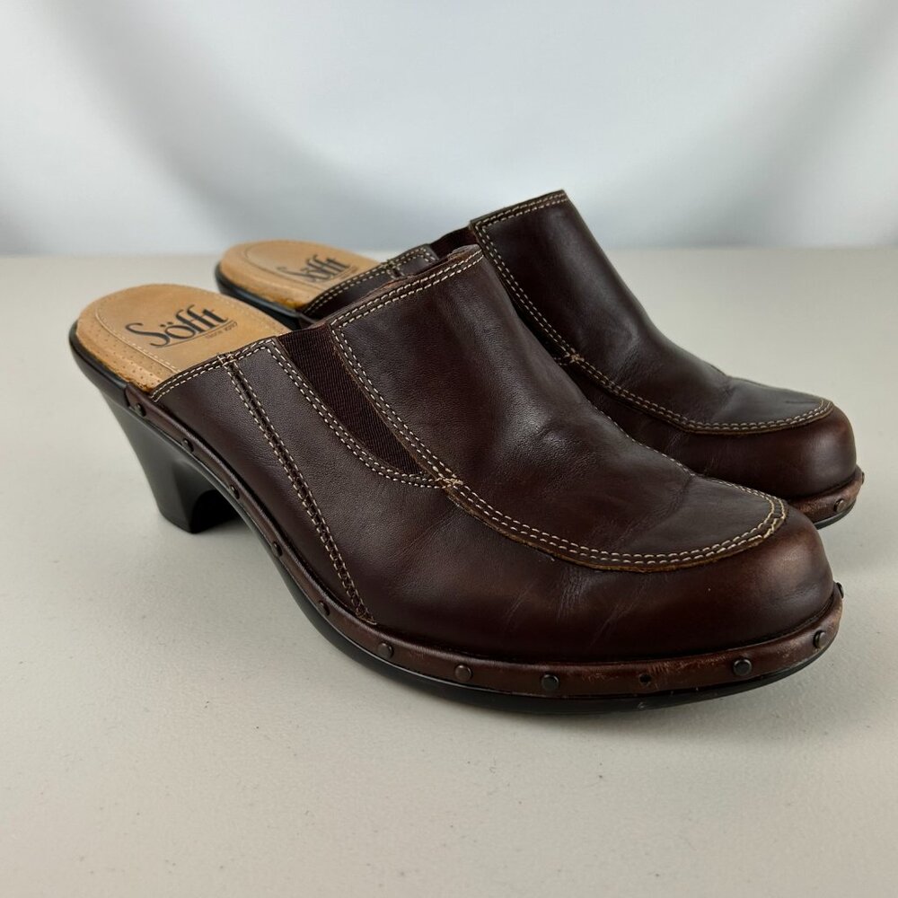 Sofft Women's Brown Leather Mule Heel Clog Slip On Shoe Sz: 6M